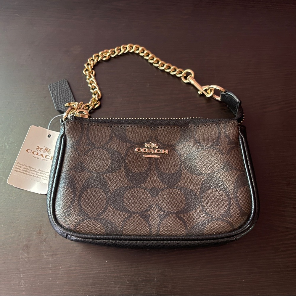 Coach Gold/Brown Logo Wristlet